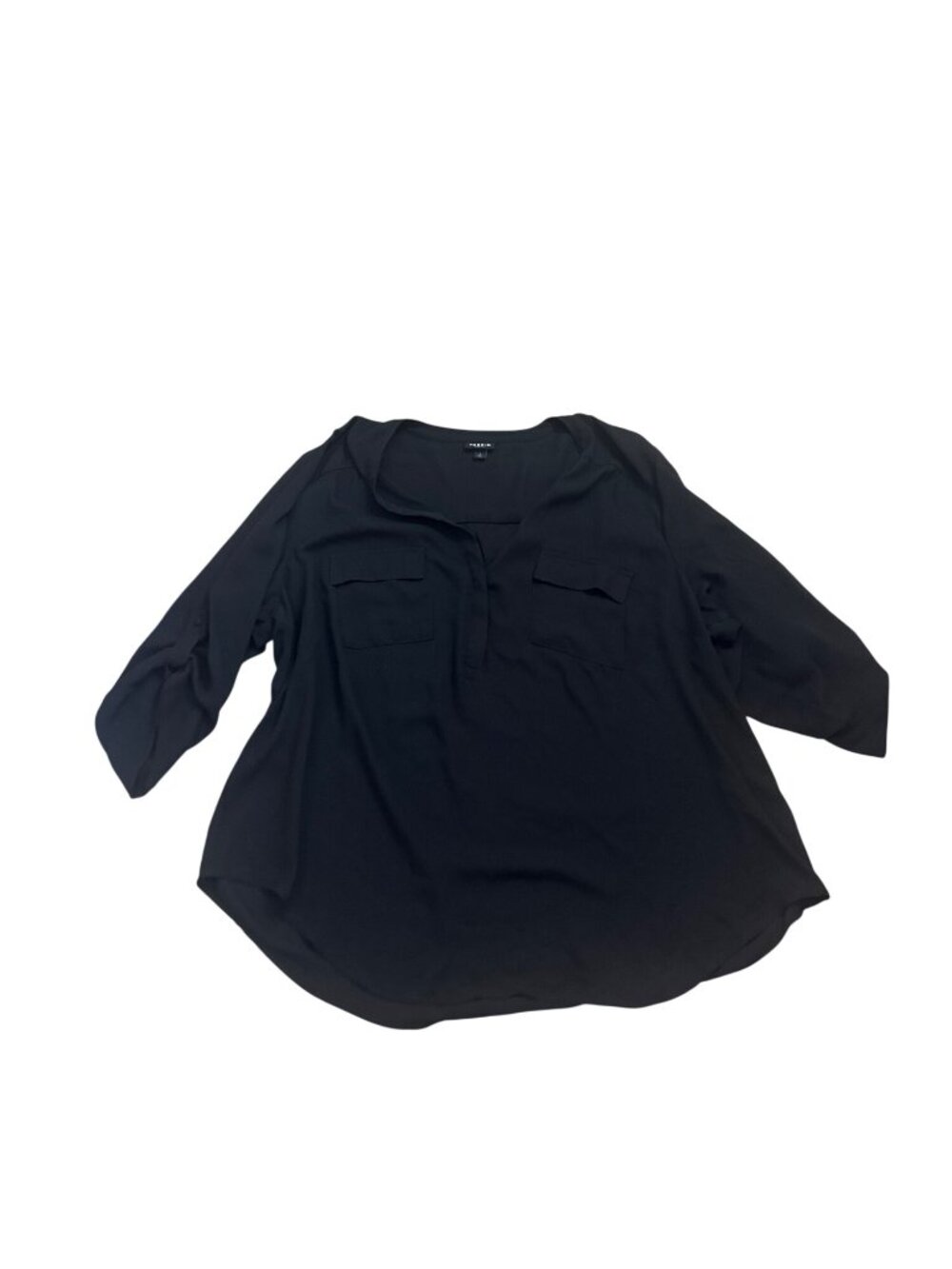 Torrid Black Harper Blouse Size 2X Roll-Tab Sleeves & Pockets Sheer Fall